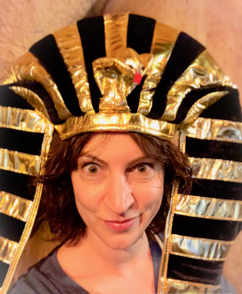 A very silly pediatrician in her son's new pharoah hat! We went to a museum and saw mummies. Even at the museum, we had a family vacation meltdown. #meltdowns #familyvacation