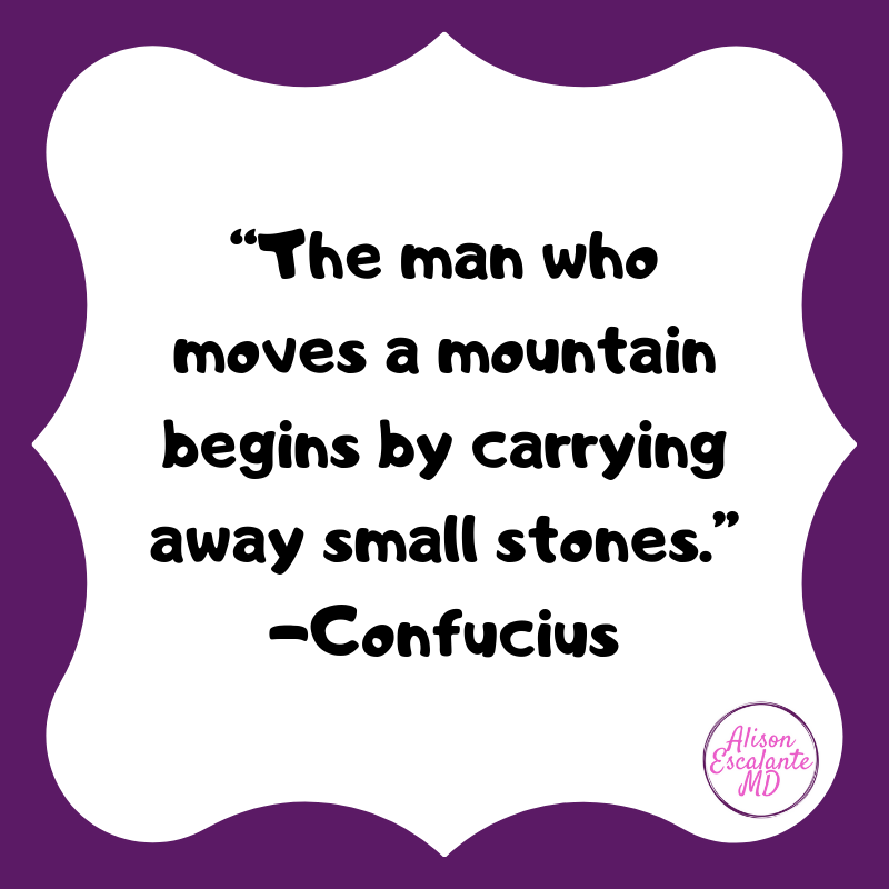 The man who moves a mountin begins by carrying small stones. Confuscius from Alison Escalante MD