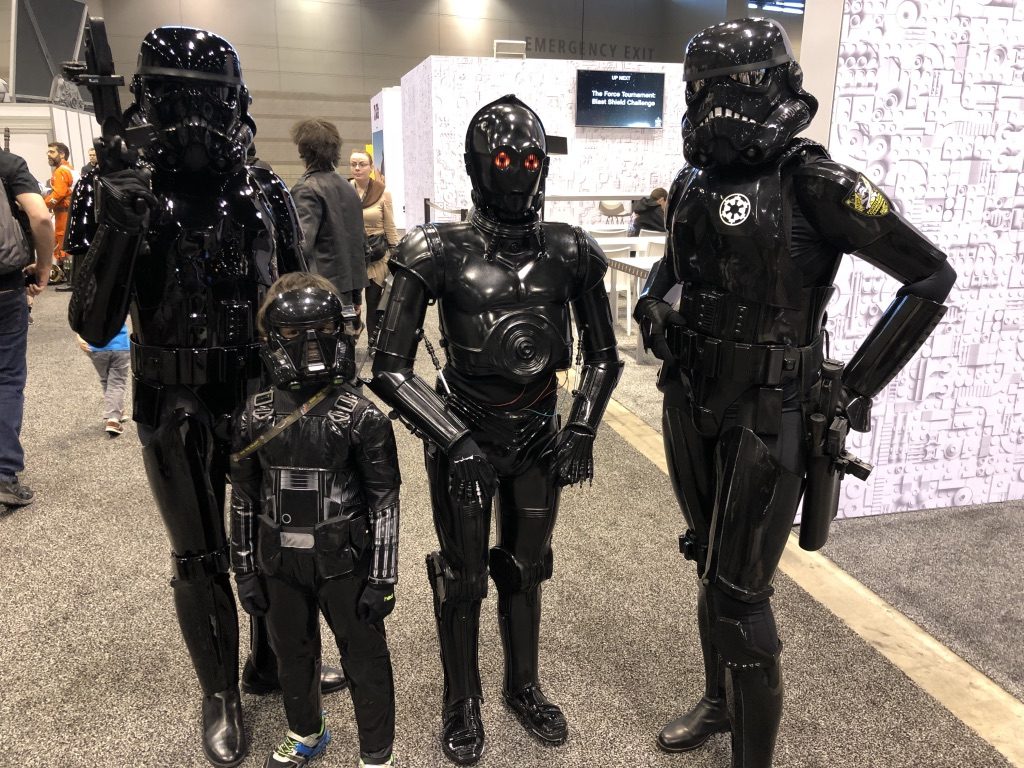 My son the Deathtrooper meets his colleagues. I had a Mom Meltdown at the Star Wars Celebration: here's what I learned. #mommeltdown #mommeltdownfunny #mommeltdownmothers #parentingtips #effectiveparenting