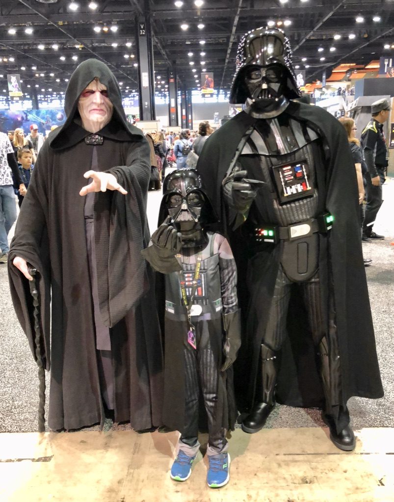 My son with Darth Vader and Emperor Palpatine. I had a Mom Meltdown at the Star Wars Celebration: here's what I learned. #mommeltdown #mommeltdownfunny #mommeltdownmothers #parentingtips #effectiveparenting