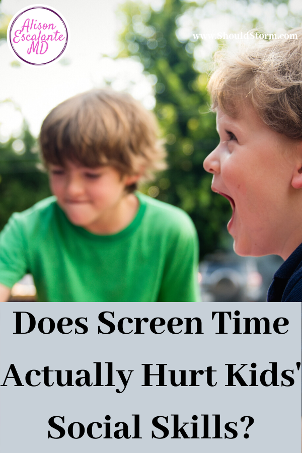 Screen Time Does Not Hurt Kids' Social Skills. According to new research, social skills may be the one area parents don't need to worry about when it comes to their kids' screen time. At least in elementary school age kids, it did not make a difference. #parenting #parentingtips #screentime #socialskills